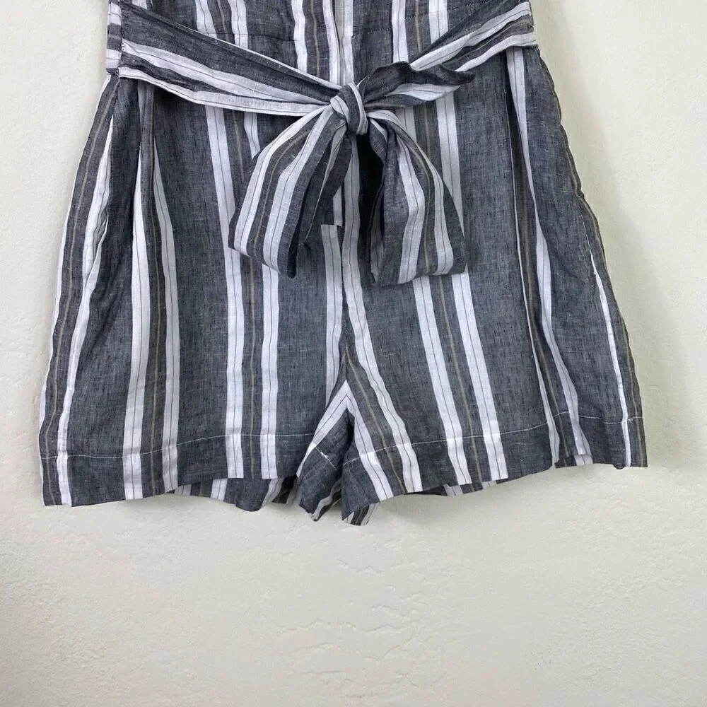 NWT Banana Republic Grey & White Linen Blend Belted Waist Short Romper Playsuit